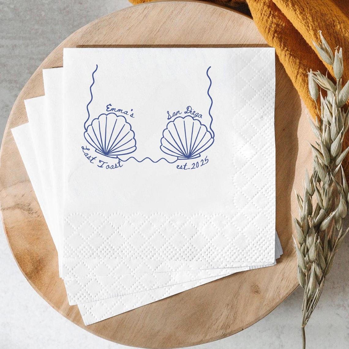 Custom Beach Bachelorette Napkins, Mermaid Bachelorette Party Napkins, Last Toast On The Coast Napkins Decor, Seashells Wedding Napkins