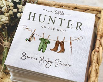 A Little Hunter is on the Way Baby Shower Napkins, Hunting Baby Shower Napkins, Beverage Cocktail Guest Towels, Napkins For Party Decor