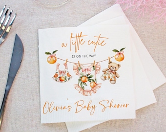 Personalized Little Cutie Baby Shower Decor, Custom Cocktail Napkins,  A Little Cutie Is On The Way Napkins, Custom Baby Shower Napkins