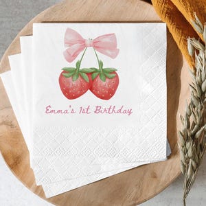 Berry First Birthday Napkins, Strawberry 1st Birthday Napkins Decor, Custom Birthday Party Napkins, Cocktail, Luncheon or Dinner Napkins