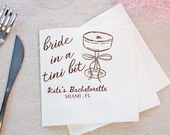 Bride in a Tini Bit Napkins, Espresso Martini Bridal Shower Napkins, Dirty Martini Bachelorette Decor, Custom Bachelorette Party Napkins