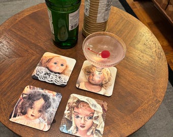 Set of 4 Antique Doll Faces Coasters