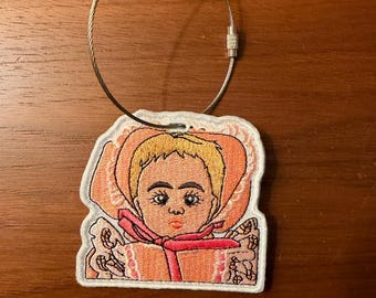 Antique Doll Face Embroidered Luggage Tag
