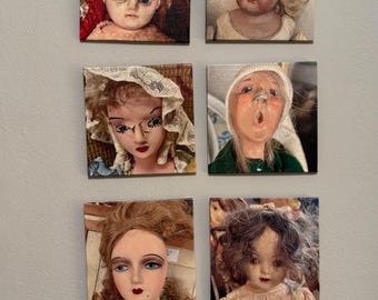 Antique (Lovingly Creepy) Doll Faces Square Canvas Wall Photography