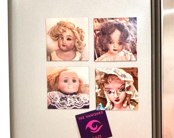 Set of 4 Antique Doll Faces Magnets