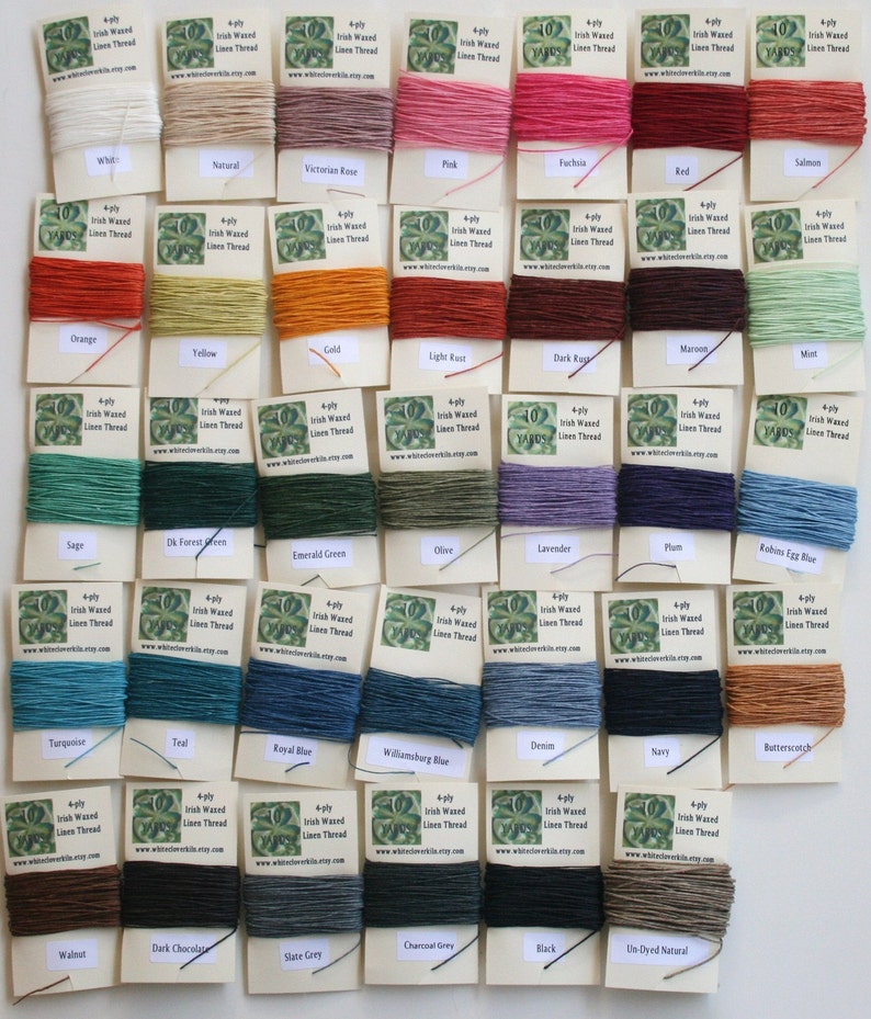 You Pick 3 Colors 30 Yards Total of 4 ply Irish Waxed Linen Thread image 1