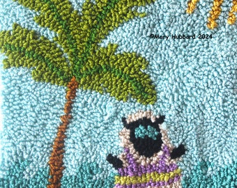 Beach Sheep PDF Punch Needle Embroidery Pattern