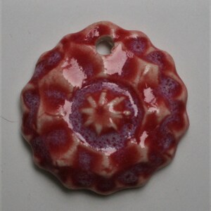 Handcrafted Red Pink Floral Ceramic Pendant PEN360814