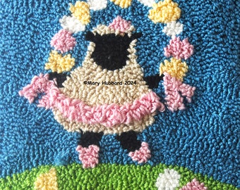 May Day Sheep PDF Punch Needle Embroidery Pattern