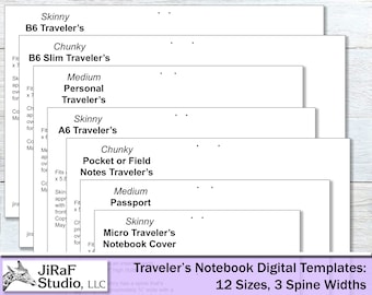 TN Cover Digital Templates: 12 Sizes, 3 Spine Widths - Easy to DIY Traveler's Notebook Cover - From Micro to Composition - No Measuring!