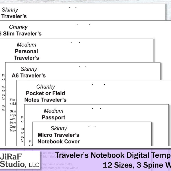 TN Cover Digital Templates: 12 Sizes, 3 Spine Widths - Easy to DIY Traveler's Notebook Cover - From Micro to Composition - No Measuring!