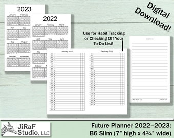 Planner Insert Future Planner 2022-2023 B6 Slim Digital Instant Download