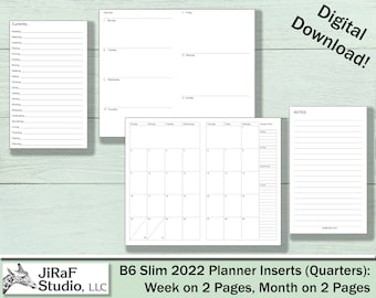 Planner Insert B6 Slim Quarterly Week on 2 Pages Month on 2 Pages Monday Start Digital Instant Download