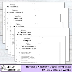 TN Cover Digital Templates: 12 Sizes, 3 Spine Widths - Easy to DIY Traveler's Notebook Cover - From Micro to Composition