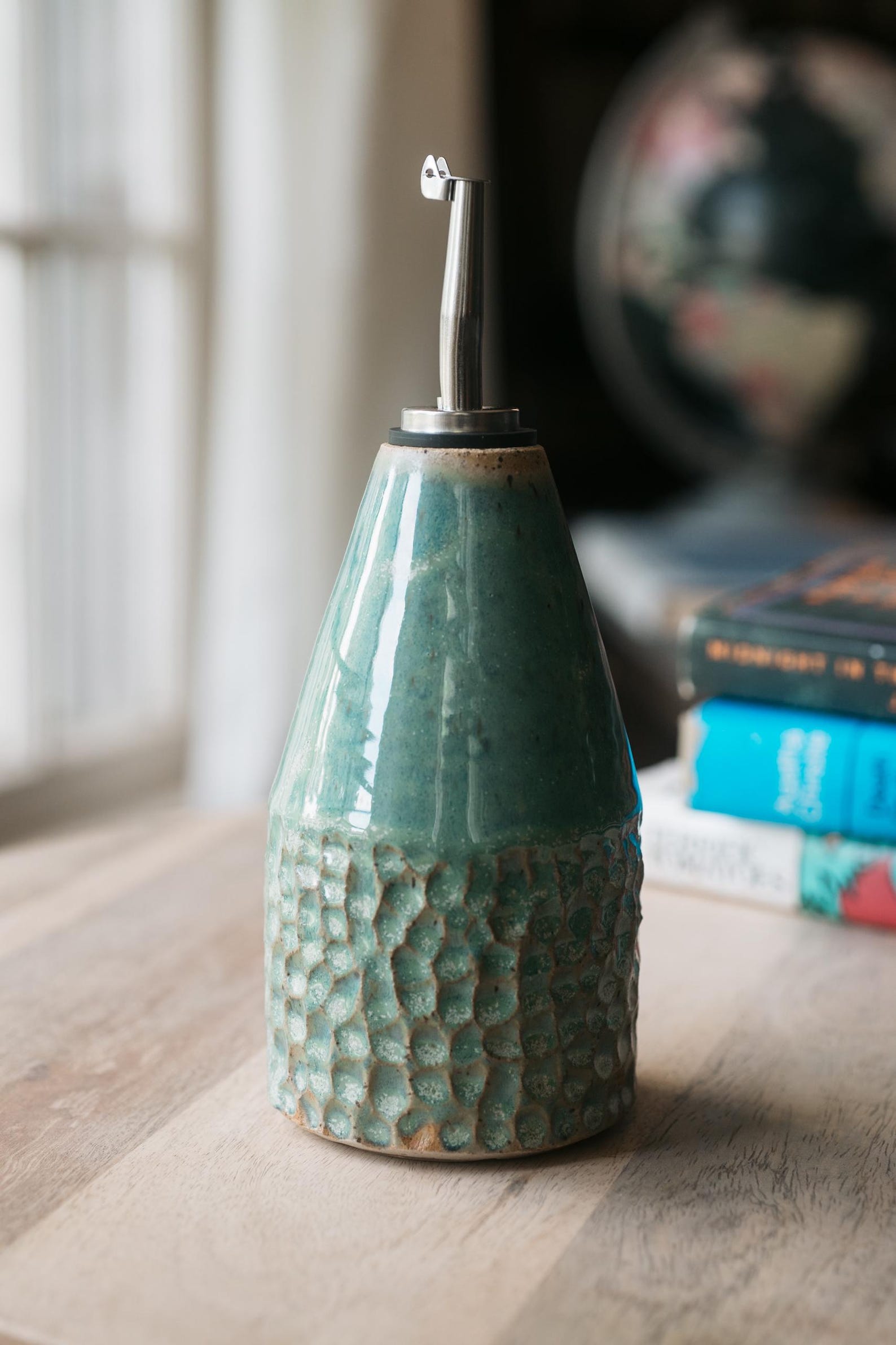 Handmade Ceramic Olive Oil Cruet-- Green Tea