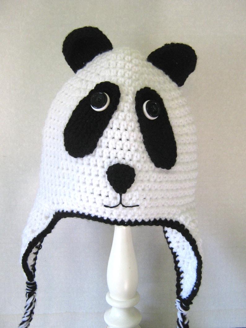 Panda Hat with Ear Flaps Animal Hat Christmas Hat Etsy
