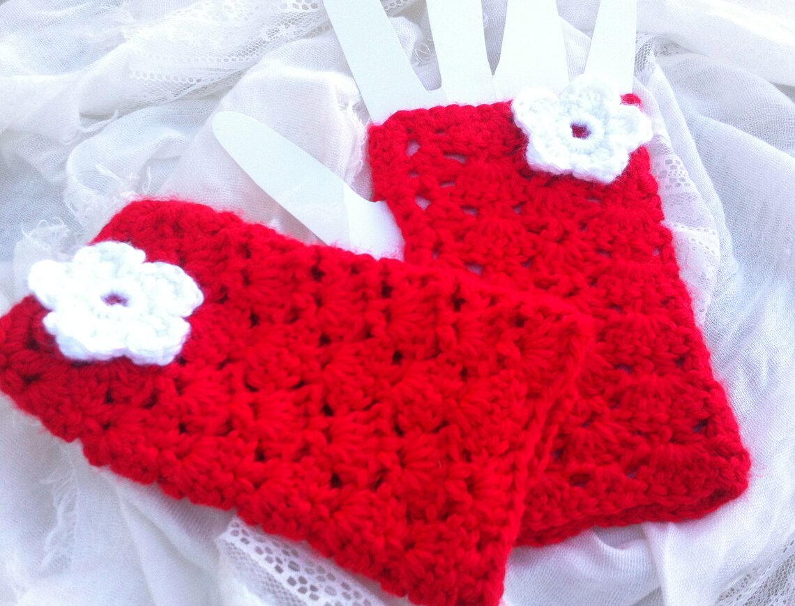 Lacy Openwork Red Fingerless Gloves in Crochet Gauntlets Etsy
