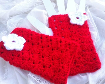 Lacy Openwork Red Fingerless Gloves in Crochet, Gauntlets, Mitts, Fingerless Mittens-READY TO SHIP