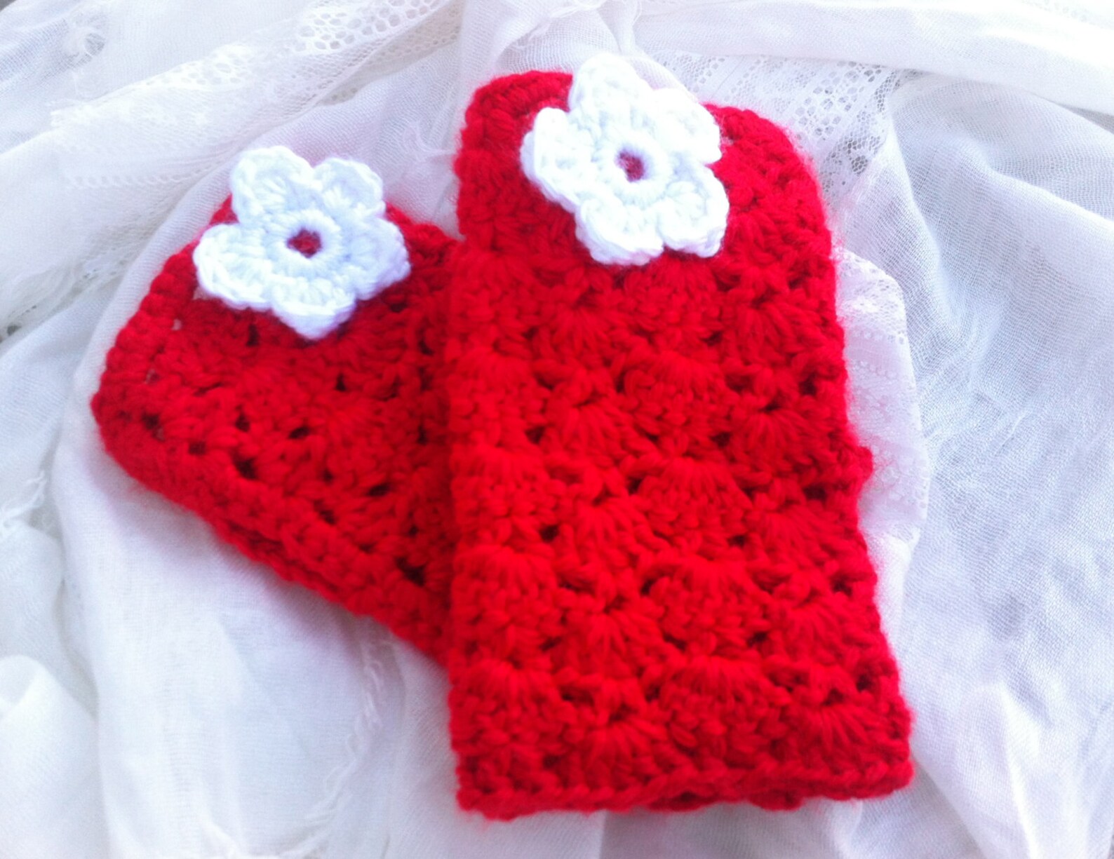Lacy Openwork Red Fingerless Gloves in Crochet Gauntlets Etsy