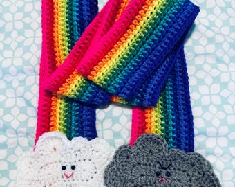 Happy & Grumpy Rainbow Scarf, Rainbow and Clouds Scarf