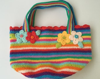 Colorful Crochet Bag - Multi-Colored Tote -Cotton Tote -  Ready To Ship