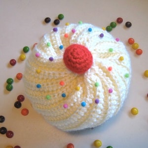 Crochet Cupcake Hat with Sprinkles in Chocolate and Cream Frosting - Made To Order