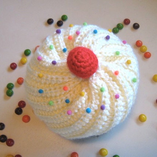 Crochet Cupcake Hat with Sprinkles in Chocolate and Cream Frosting - Made To Order