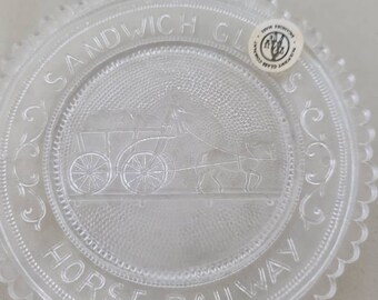 Pairpoint Glass Cup Plate Collector Glass Cup Plate Horse Railway Alvin White Pressed glass Sandwich Glass clear glass
