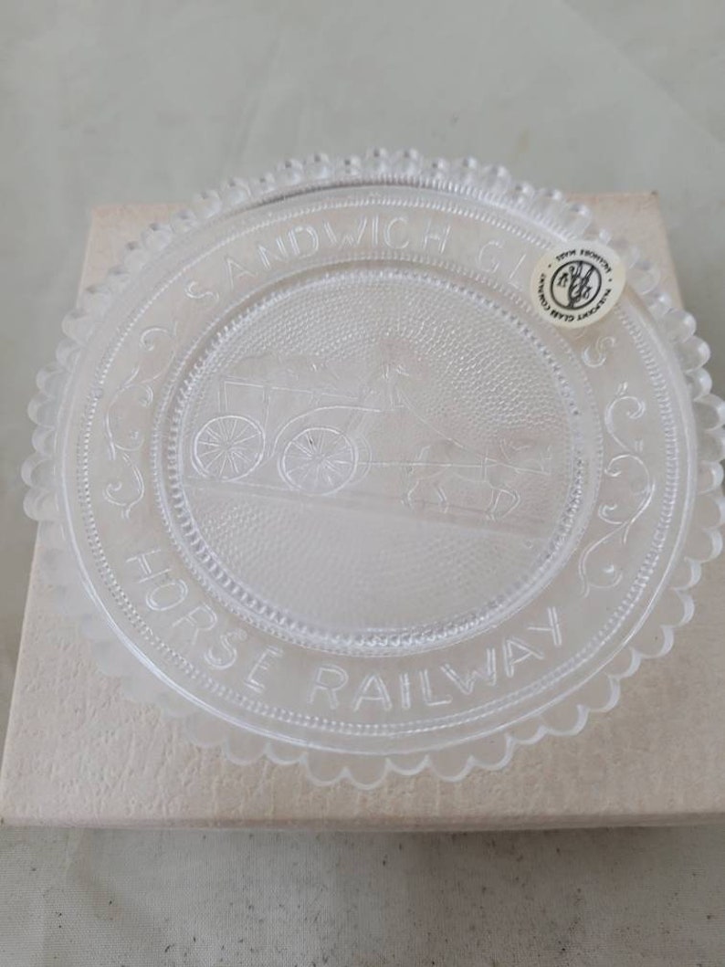 Pairpoint Glass Cup Plate Collector Glass Cup Plate Horse Railway Alvin White Pressed glass Sandwich Glass clear glass