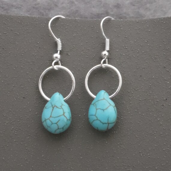 Dangle Earrings Turquoise Hoop Earrings Silver and Turquoise | Etsy