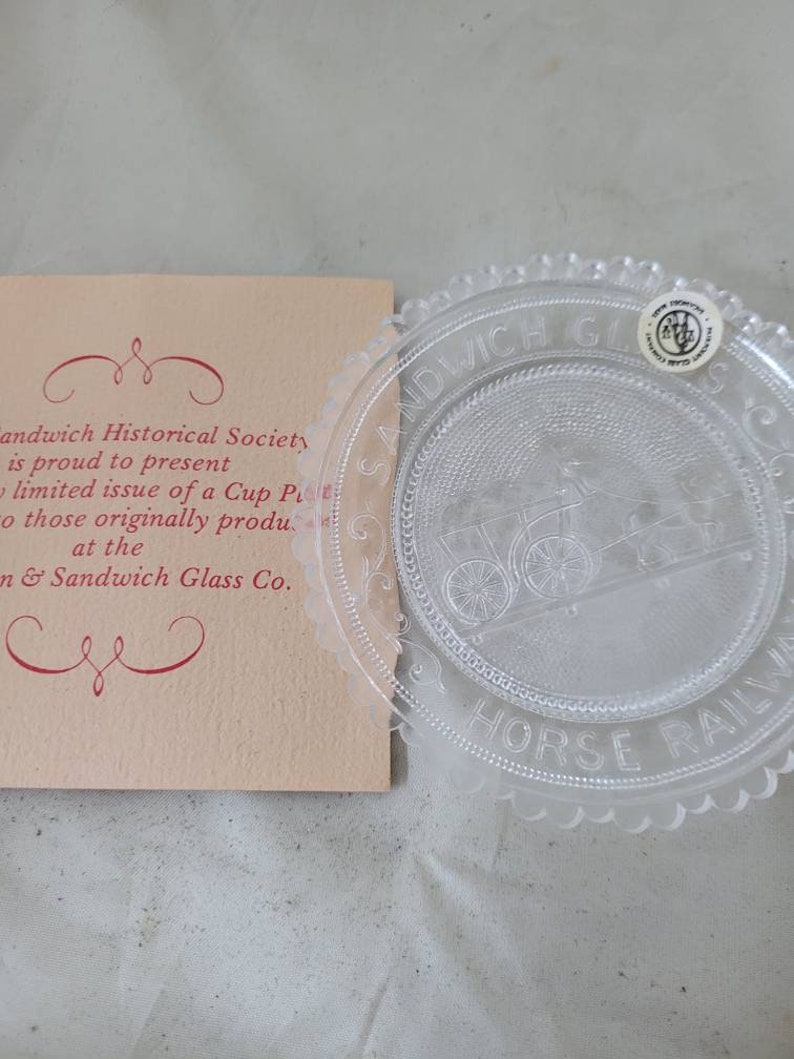 Pairpoint Glass Cup Plate Collector Glass Cup Plate Horse Railway Alvin White Pressed glass Sandwich Glass clear glass