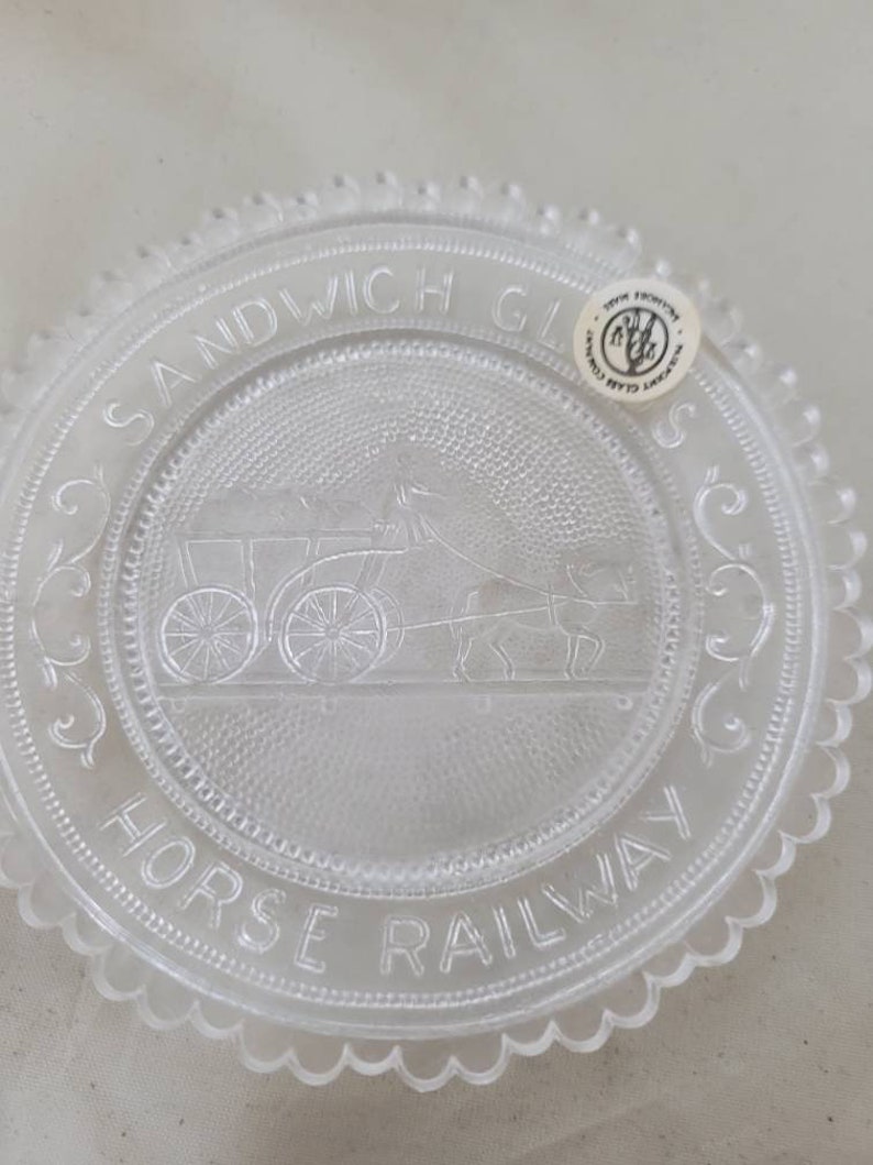 Pairpoint Glass Cup Plate Collector Glass Cup Plate Horse Railway Alvin White Pressed glass Sandwich Glass clear glass
