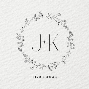 Custom wedding monogram, wedding monogram logo, wedding monogram, digital download monogram, wedding initials logo, flower wreath monogram