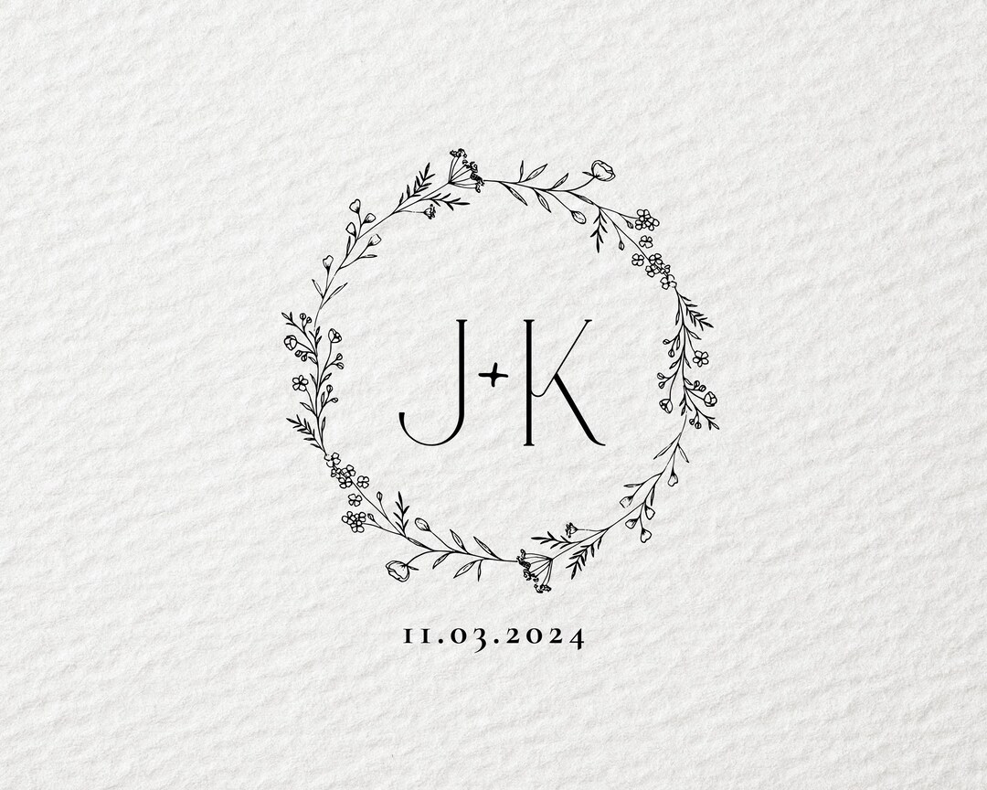 Custom Wedding Monogram Logo, Floral Wreath Design: Canva Template ...