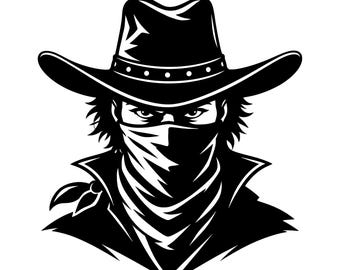 Western Outlaw Cowboy Silhouette SVG, Bandit Clipart, Wild West Cut File