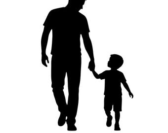 Silueta de padre e hijo en formato SVG y PNG, imágenes prediseñadas de padre e hijo tomados de la mano.