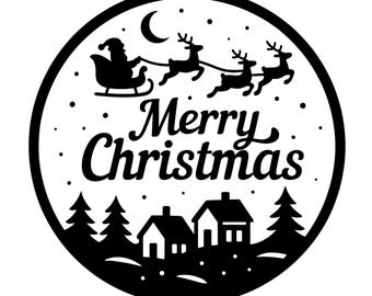 Christmas Round SVG | Santa Reindeer Scene | svg png dxf eps pdf