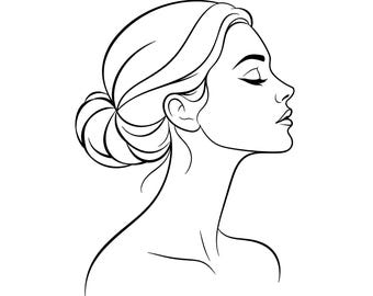 Woman Profile Line Art SVG, Female Face Portrait, Minimalist Digital Download