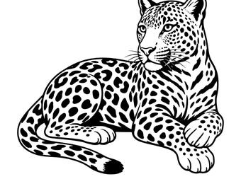 Leopard SVG, Laser Engraving, Wild Cat Vector, Cricut Stencil, Wildlife Digital Download.