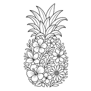 Floral Pineapple SVG, Tropical Flower Pineapple Line Art, Summer Fruit Cut File