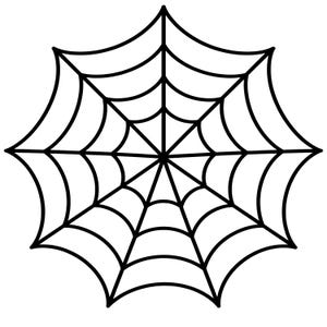 Può includere: Un'illustrazione grafica in bianco e nero di una ragnatela. Il design presenta un punto centrale con otto linee radianti collegate da segmenti curvi concentrici, creando un motivo a ragnatela simmetrico e ripetitivo su uno sfondo bianco.
