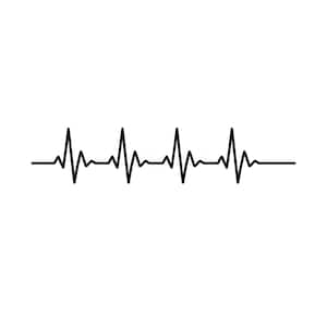 May include: A black heartbeat line graphic on a white background. The line shows a series of peaks and valleys, representing the rhythm of a heartbeat. The design is simple and modern, suitable for various applications.