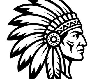 Native American Headdress SVG, Tribal Portrait, Feathered Warrior Cut File