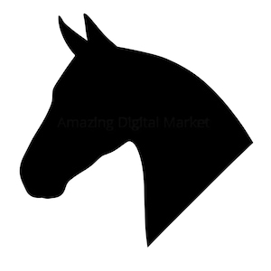 May include: A black silhouette of a horse's head and neck on a white background. The image includes the text "Amazing Digital Market" in the center.