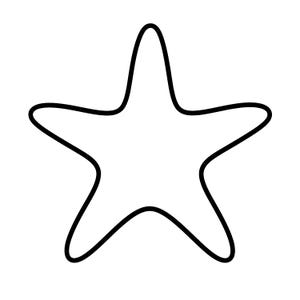 May include: A simple black outline of a five-pointed star shape. The star is filled with white space, creating a minimalist design. The thick black lines define the star's points and curves, suitable for various design applications.