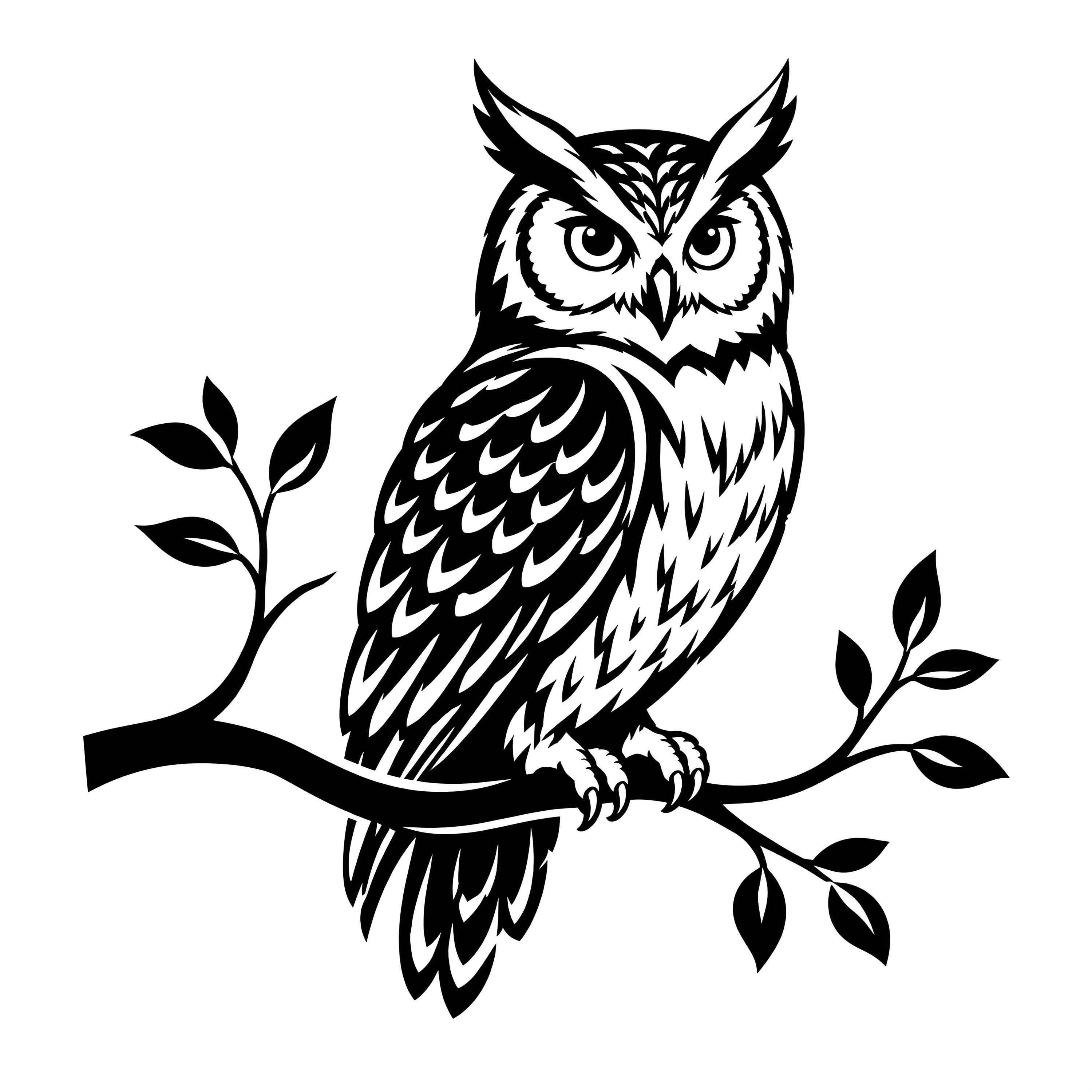 Owl SVG, Owl on Branch Clipart, Woodland Bird Silhouette, Cricut Cut File