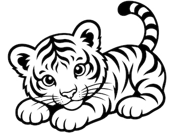 Tiger Cub SVG, Baby Tiger Outline, Jungle Animal Clipart, Cricut Cut File
