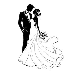 Bröllopspar silhuett SVG, brud brudgum clipart, romantisk brudvektor