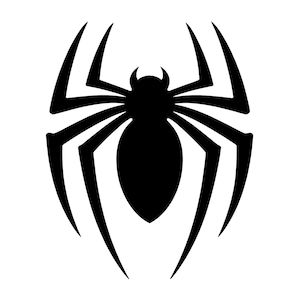 May include: A black spider emblem with eight legs and a rounded body. The spider has a distinctive design with curved legs and a head with two small horns. The image is a simple, bold graphic on a white background.