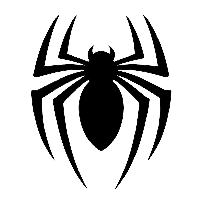 May include: A black spider emblem with eight legs and a rounded body. The spider has a distinctive design with curved legs and a head with two small horns. The image is a simple, bold graphic on a white background.